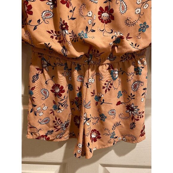 My Michelle Girls Off Shoulder Romper Orange Floral Belle Sleeve Size Small - Picture 6 of 8
